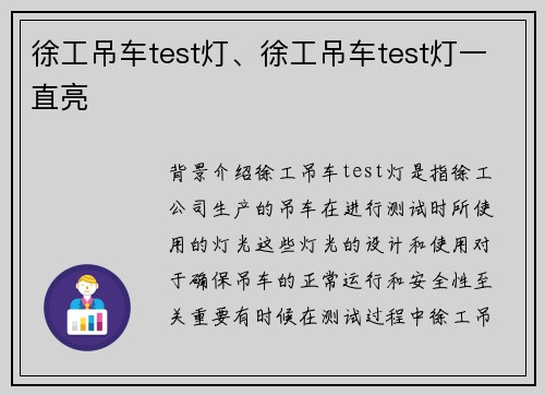 徐工吊车test灯、徐工吊车test灯一直亮